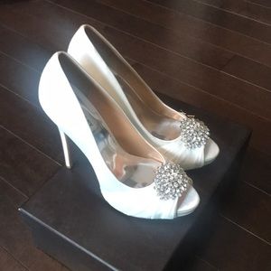 Badgley Mischka White Satin Heels